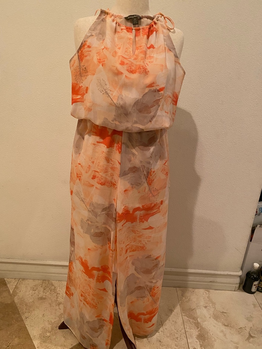 Tommy Bahama Orange, Cream & Taupe Halter Jumpsuit